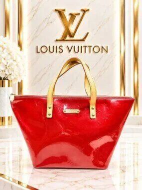 Authentic Louis Vuitton Bellevue PM Red Monogram Vernis Patent Leather Tote Bag